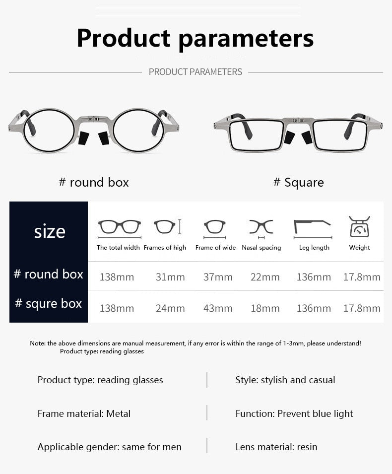 Metal Round Oval Square Reading Glasses (Men)